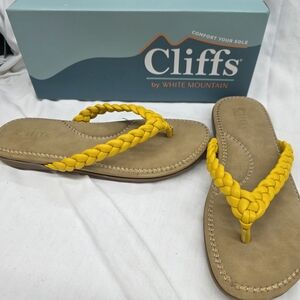 Cliffs by WHITE MOUNTAIN Yellow Braided Thong Sandals with Tan Footbed